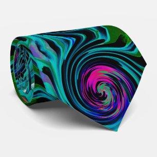 Cravate Tourbillon Abstrait Rétro Noir et Turquoise Dramat