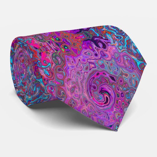 Cravate Tourbillon Abstrait Rétro Rouge, Bleu et Violet (Roulé)