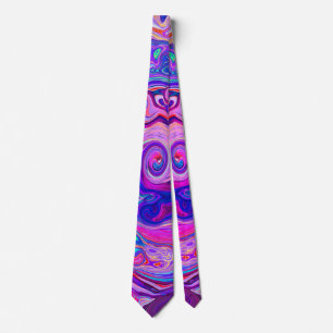 Cravate Tourbillon Groovy Abstrait Violet et Orange Rétro
