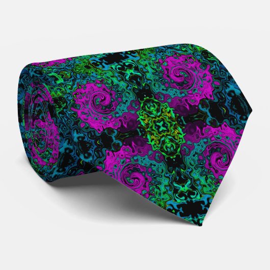 Cravate Tourbillon Liquide Abstrait Magenta Gras (Roulé)