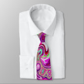 Cravate Tourbillon Liquide Rétro Magenta et Vert Abstrait (Attaché)