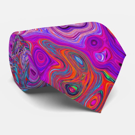 Cravate Tourbillon Rétro Abstrait Violet, Bleu et Rouge (Roulé)