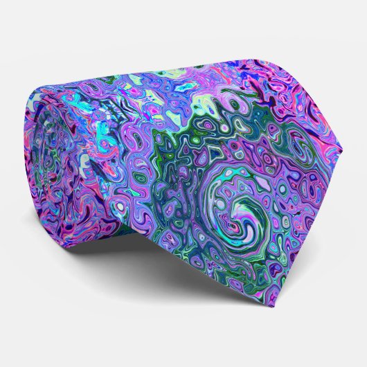 Cravate Tourbillon Vert et Violet Abstrait Rétro Groovy (Roulé)