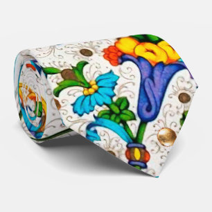 CRAVATE TOURBILLONS FLEURS BLEUS DE LA RENAISSANCE FLORENT