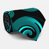 Cravate Tourbillons noirs et sarcelle aqua (Roulé)