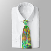 Cravate tournesol Abstrait vert or | retro funky (Attaché)