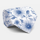 Cravate Tournesol bleu floral rustique (Roulé)