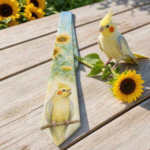 Cravate Tournesol d'été Aquarelle Cockatiel