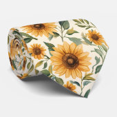 Cravate Tournesol floral rustique jaune (Roulé)