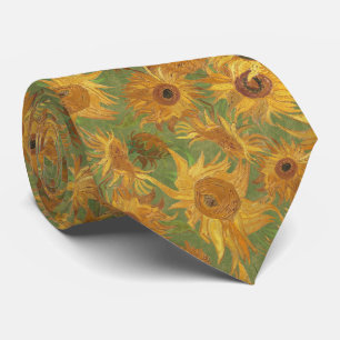 Cravate Tournesols de Van Gogh jaune ocre vert verge d'or