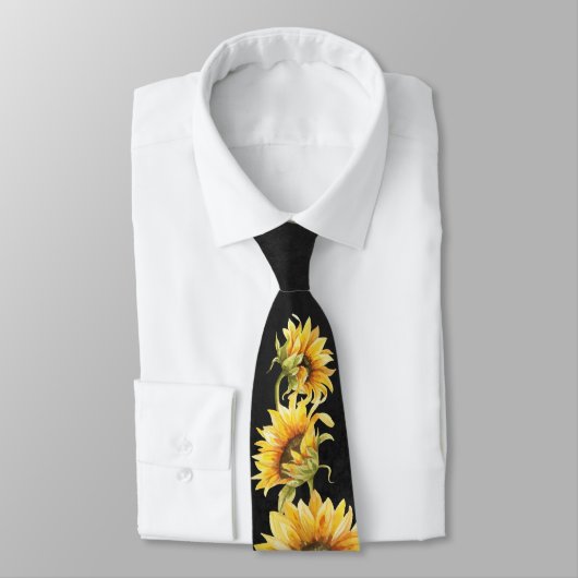 Cravate Tournesols en noir (Attaché)
