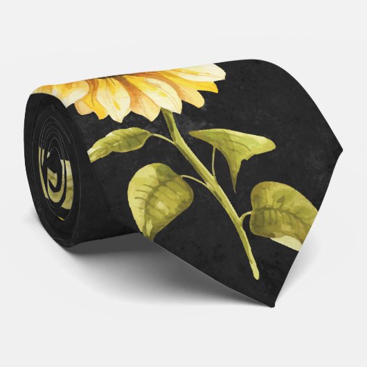 Cravate Tournesols en noir (Roulé)
