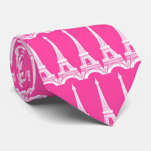 Cravate Tours Eiffel Rose-n-Blancs chauds (Roulé)