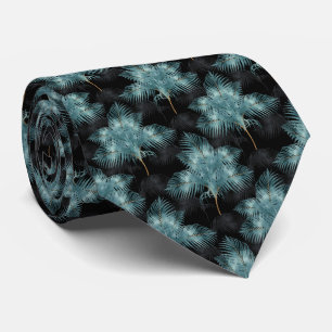 Cravate Tourterelles Tropical Metallic Blue & Gold Palm Le