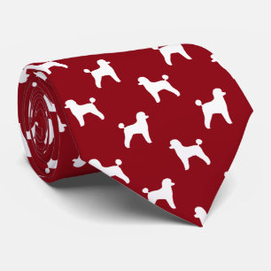 Cravate Toy Poodle Chien Silhouettes Motif Rouge et blanc