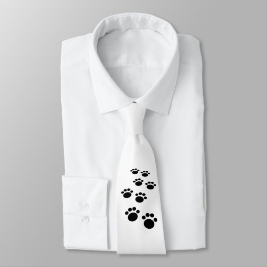Cravate Tracé noir et blanc Cartoon Pet Paw Tracé (Attaché)