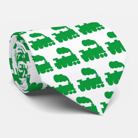 Cravate Train à vapeur Motif - Vert herbe sur blanc (Roulé)
