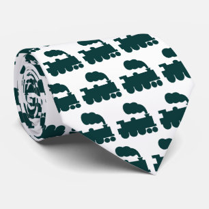 Cravate Train à vapeur Motif - Vert mousse foncé sur blanc