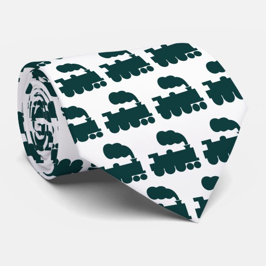 Cravate Train à vapeur Motif - Vert mousse foncé sur blanc (Roulé)