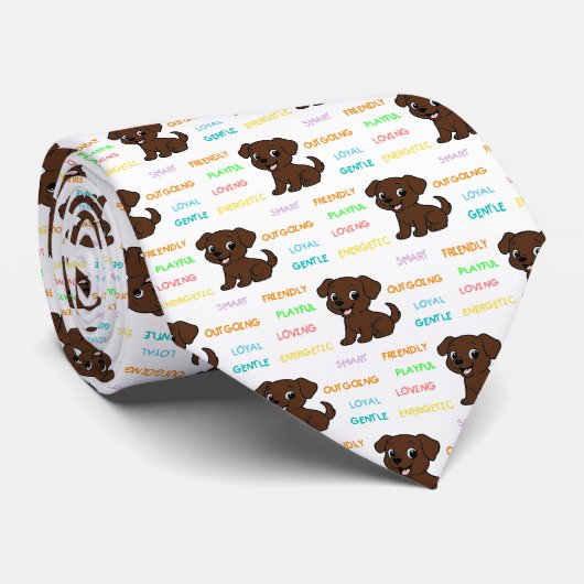 Cravate Traits de Labrador Retriever Chocolat de Dessin An (Roulé)