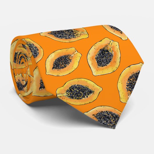 Cravate Tranches de Papaya sur orange (Roulé)