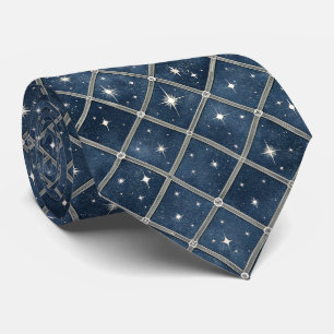 Cravate Treillis de diamant bleu de minuit - Nuit étoilée