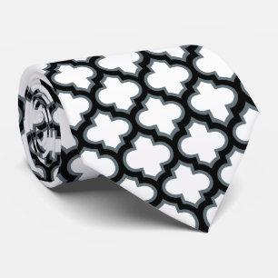 Cravate Trellis blanc et noir, treillis, Quatrefoil