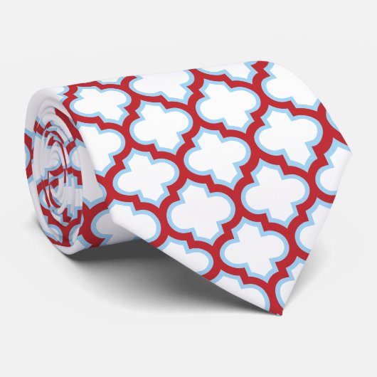 Cravate Trellis blanc et rouge, treillis, Quatrefoil (Roulé)