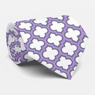 Cravate Trellis blanc et violet, treillis, Quatrefoil