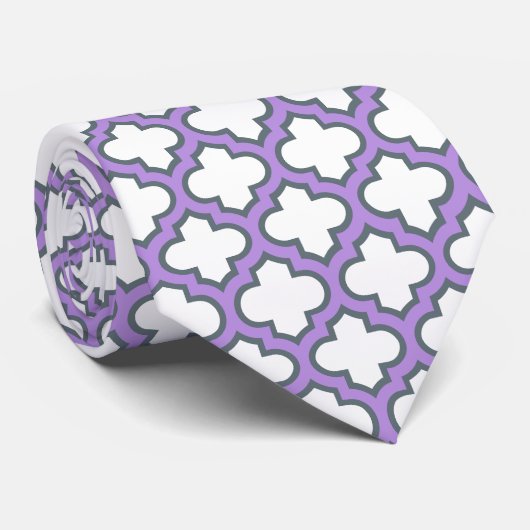 Cravate Trellis blanc et violet, treillis, Quatrefoil (Roulé)