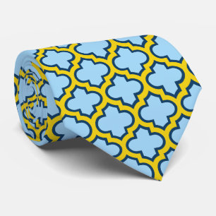 Cravate Trellis bleu et jaune, treillis, Quatrefoil