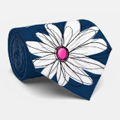Cravate Trendy Daisy Floral Illustration - navy and pink (Roulé)