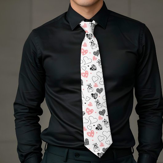 Cravate Trendy Love Gift Tie Pink Black Hearts Design