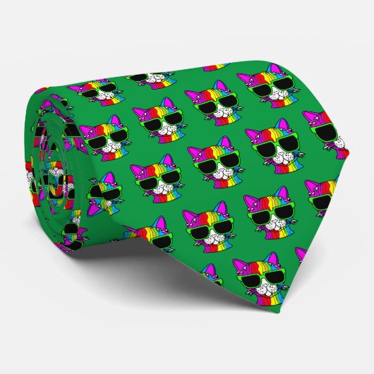 Cravate Très Cool Motif Rainbow Cat (Roulé)