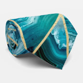 Cravate Triangle géométrique d'or de noir d'agate de bleu (Roulé)