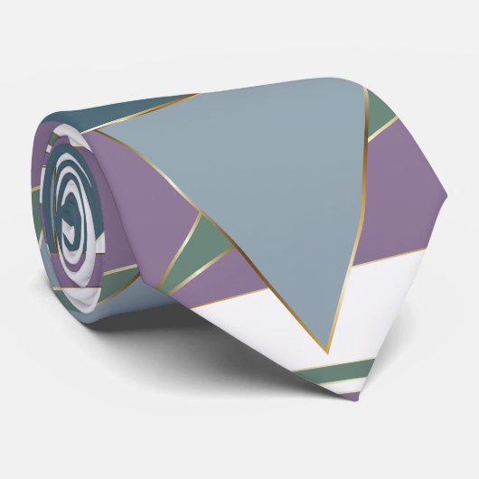 Cravate Triangle géométrique Motif bleu violet vert (Roulé)
