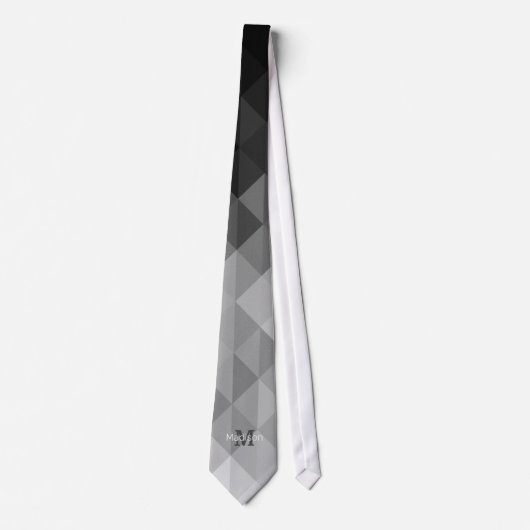 Cravate Triangle gris carré géométrique motif Monogramme (Devant)