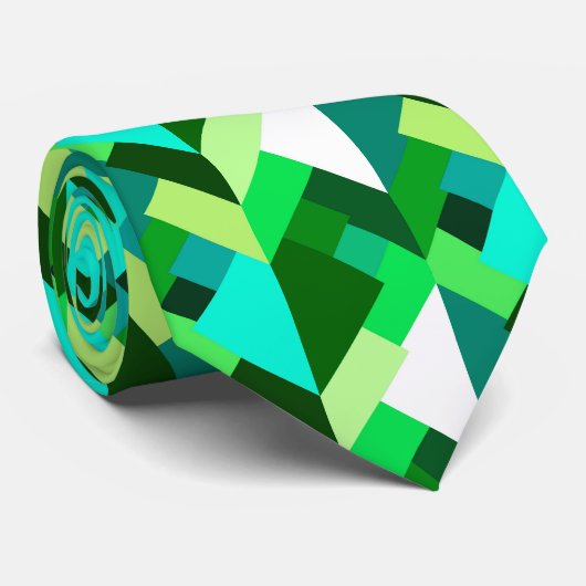 Cravate Triangles Abstraits modernes, Emerald Green et Aqu (Roulé)