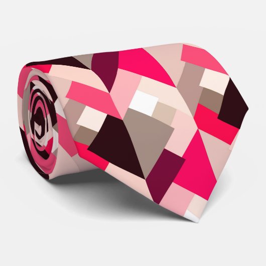 Cravate Triangles Abstraits modernes, Fuchsia rose et gris (Roulé)