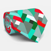 Cravate Triangles Abstraits modernes, Turquoise, Rouge et (Roulé)