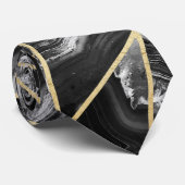 Cravate Triangles géométriques d'agate d'or blanc noir de (Roulé)