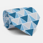 Cravate Triangles géométriques gris bleu moderne (Roulé)
