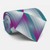 Cravate triangles gris magenta turquoise (Roulé)