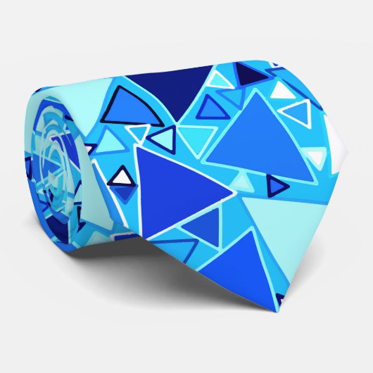 Cravate Triangles modernes du milieu du siècle, tons bleus (Roulé)