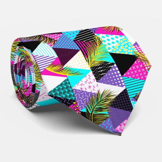 Cravate Triangles Style Neon Memphis (Roulé)