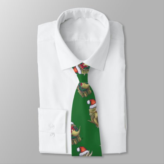 Cravate Tricératops vert Noël (Attaché)