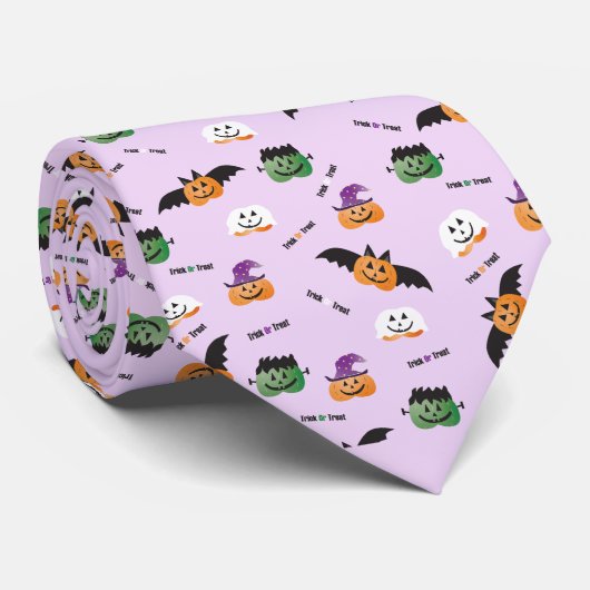 Cravate Trick Ou Traiter Motif Citrouille Bat Frankenstein (Roulé)