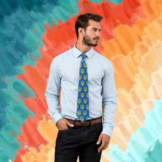 Cravate Trident doré de l'Ukraine bleu