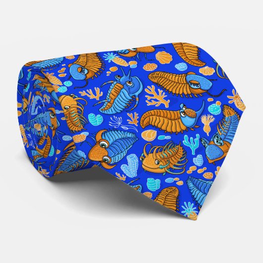 Cravate Trilobites sur arrière - plan bleu foncé (motif en (Roulé)