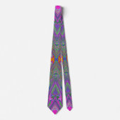 Cravate Trippy Abstrait violet, orange et papillon vert (Devant)